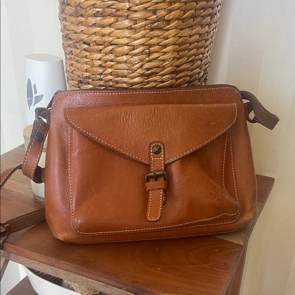 Patricia Nash Cognac Leather Crossbody with Buckle Front Pocket